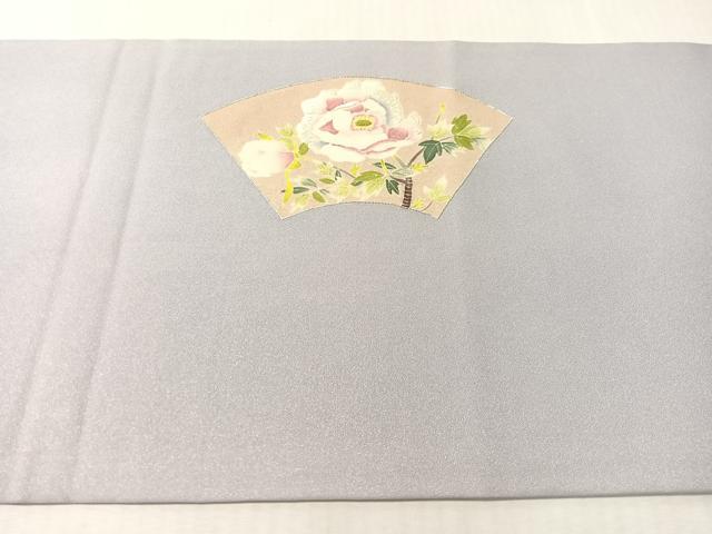 平和屋着物●九寸開き名古屋帯　駒刺繍　地紙花文　銀通し地　正絹　逸品　CABL0380vp