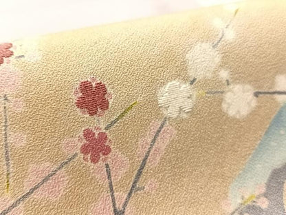 平和屋着物●九寸開き名古屋帯　駒刺繍　地紙花文　銀通し地　正絹　逸品　CABL0380vp