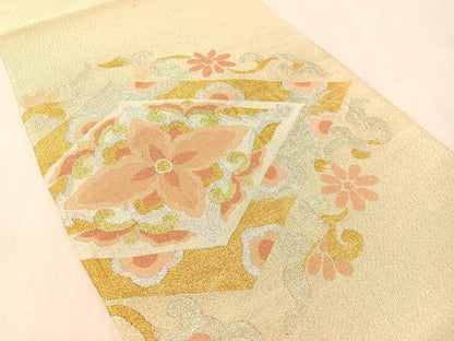 平和屋着物●爪掻き本綴れ　八寸名古屋帯　花菱文　金銀糸　正絹　逸品　未使用　CABL0379vp