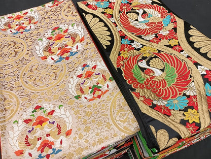 平和屋本店■子供帯 まとめて 35点 向かい鳳凰 鶴 蝶 松竹梅 花柄 正倉院 金銀糸 など 着用可能多数 未使用品あり mmm1396