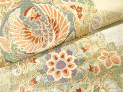 平和屋本店▼六通柄袋帯　唐織　鳳凰正倉院花文　本金二重箔　正絹　逸品　未使用　DABI7740fe