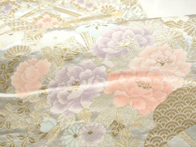 平和屋本店▼六通柄袋帯　扇面草花文　純金二重箔　正絹　逸品　CABL4897hy