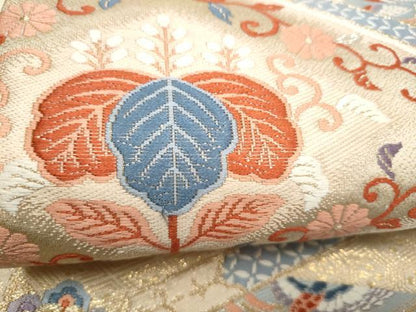 平和屋本店▼六通柄袋帯　唐織　天井華鳥文　24K本金箔　正絹　逸品　CABL4930hy