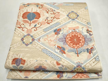 平和屋本店▼六通柄袋帯　唐織　天井華鳥文　24K本金箔　正絹　逸品　CABL4930hy