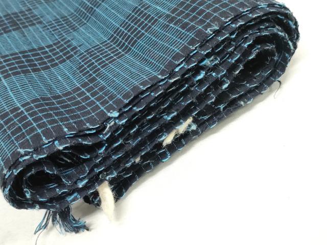 平和屋着物●西陣　銀座　志ま亀　紬　反物　着尺　格子　証紙付き　逸品　未使用　DABJ0883zy