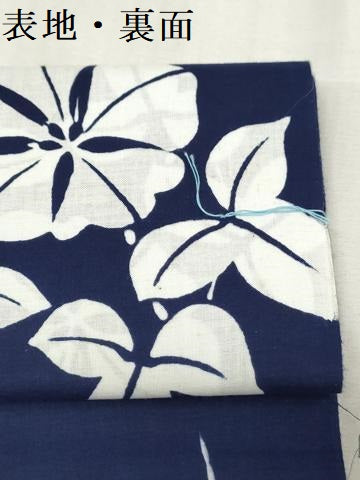 平和屋着物＊夏物　浴衣　反物　着尺　注染　　朝顔　アサガオ　綿　逸品　未使用　DABJ0971zy
