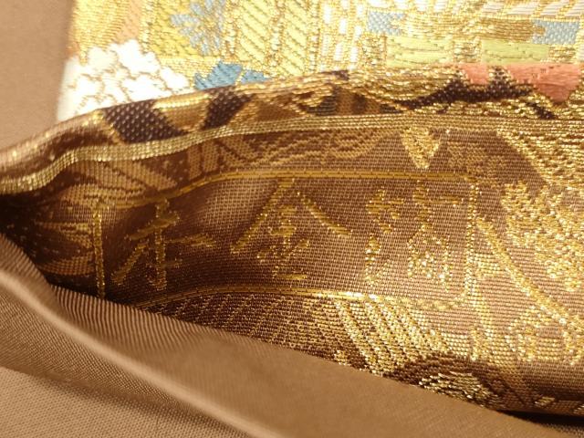 平和屋本店▼六通柄袋帯　唐織　御所車色紙花文　本金箔　正絹　逸品　DABI5782op