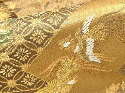 平和屋本店▼六通柄袋帯　唐織　御所車色紙花文　本金箔　正絹　逸品　DABI5782op