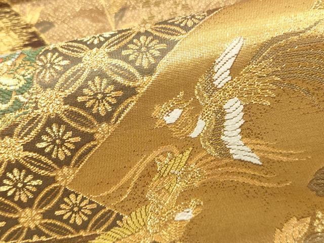 平和屋本店▼六通柄袋帯　唐織　御所車色紙花文　本金箔　正絹　逸品　DABI5782op