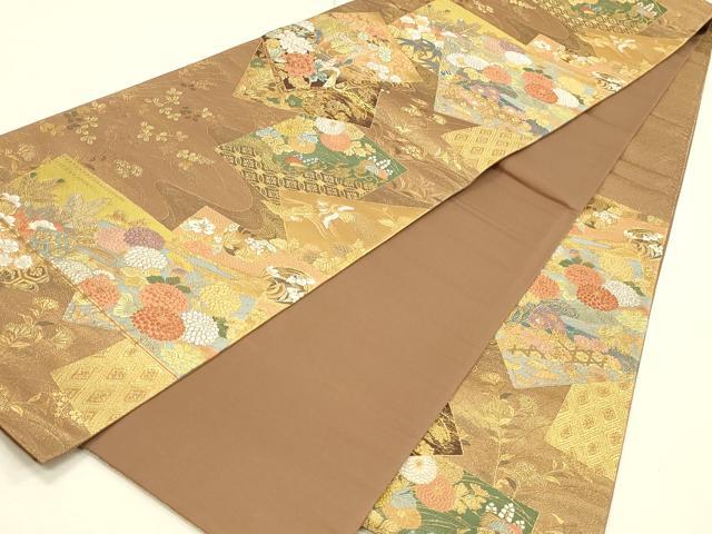 平和屋本店▼六通柄袋帯　唐織　御所車色紙花文　本金箔　正絹　逸品　DABI5782op