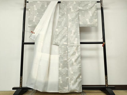 平和屋着物●本場大島紬　白大島　9マルキ　色紙麻の葉青海波文　正絹　逸品　CABK8306ut