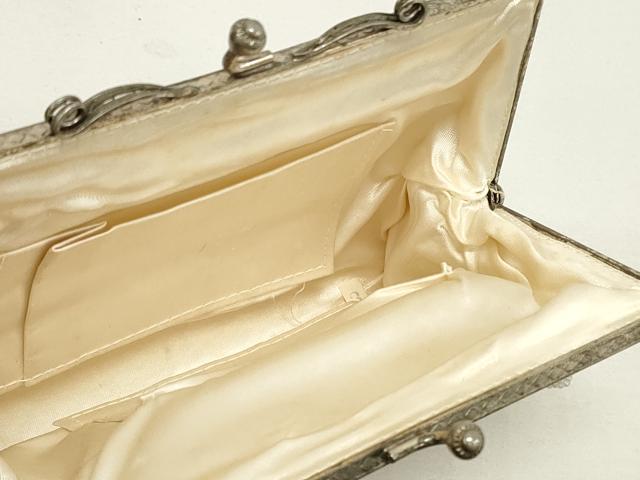 平和屋着物▼和装小物　和装ビーズバッグまとめて3点　総ビーズ　花唐草文　ラインストーン　白色　逸品　DABJ2126xg