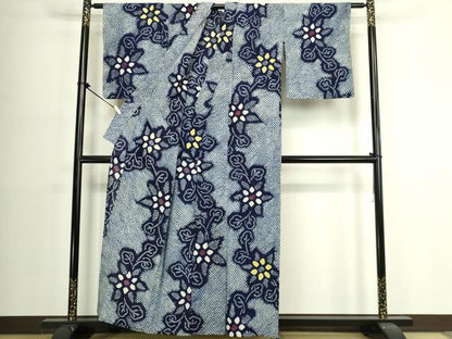 平和屋着物∴夏物　浴衣　有松鳴海絞り　枝花文　綿　逸品　DABJ4227cd