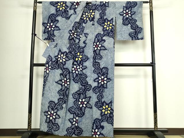 平和屋着物∴夏物　浴衣　有松鳴海絞り　枝花文　綿　逸品　DABJ4227cd