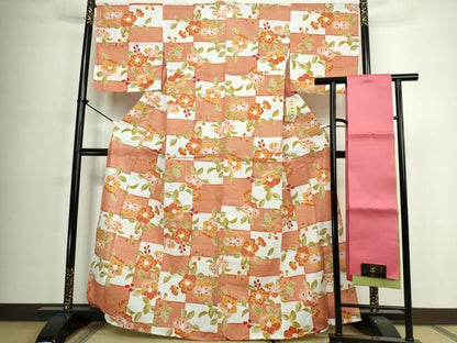 平和屋着物∴夏物　浴衣・帯セット　草花文　日本製　綿　逸品　DABJ4218cd