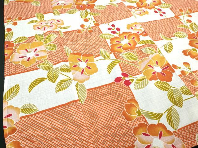 平和屋着物∴夏物　浴衣・帯セット　草花文　日本製　綿　逸品　DABJ4218cd
