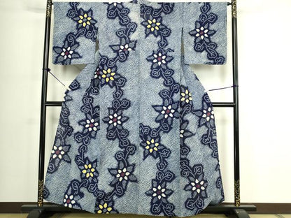 平和屋着物∴夏物　浴衣　有松鳴海絞り　枝花文　綿　逸品　DABJ4227cd