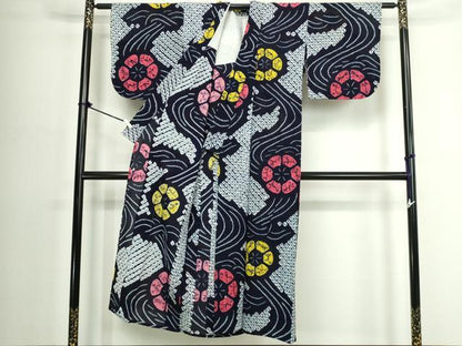 平和屋着物∴夏物　浴衣　有松鳴海絞り　流水花文　綿　逸品　DABJ4254cd