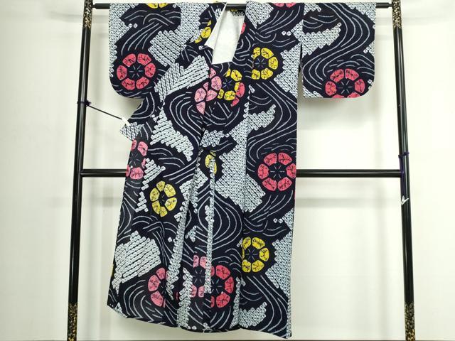 平和屋着物∴夏物　浴衣　有松鳴海絞り　流水花文　綿　逸品　DABJ4254cd