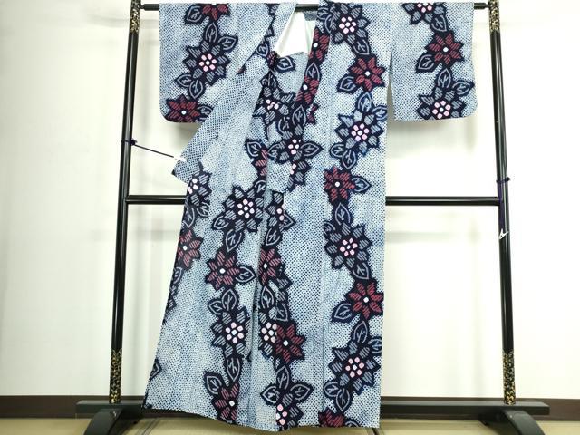 平和屋着物∴夏物　浴衣　有松鳴海絞り　草花文　綿　逸品　DABJ4239cd