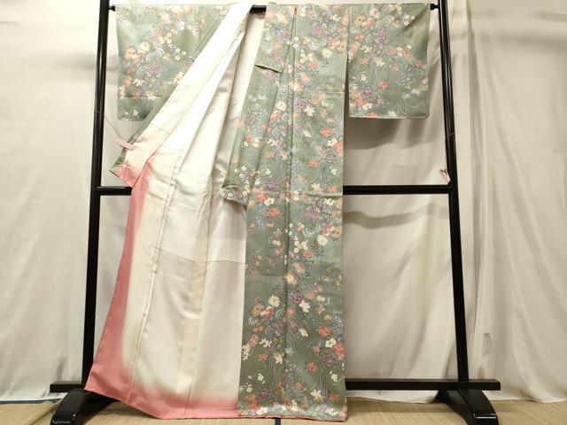 平和屋着物■上質な小紋　草花文　金彩　正絹　逸品　未使用　CABL0672oy