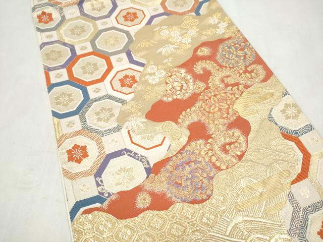 平和屋本店▼六通柄袋帯　流水吉祥花文　九百錦純金箔24K　正絹　逸品　CABL5038hy