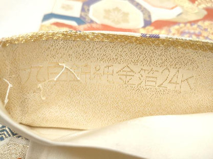平和屋本店▼六通柄袋帯　流水吉祥花文　九百錦純金箔24K　正絹　逸品　CABL5038hy