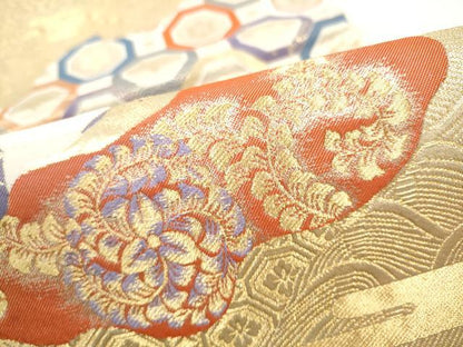 平和屋本店▼六通柄袋帯　流水吉祥花文　九百錦純金箔24K　正絹　逸品　CABL5038hy
