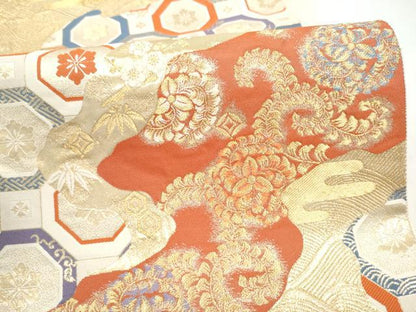平和屋本店▼六通柄袋帯　流水吉祥花文　九百錦純金箔24K　正絹　逸品　CABL5038hy