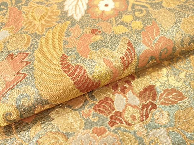 平和屋本店▼六通柄袋帯　古代彫金紋　本金箔二重　正絹　逸品　DABI7800fe