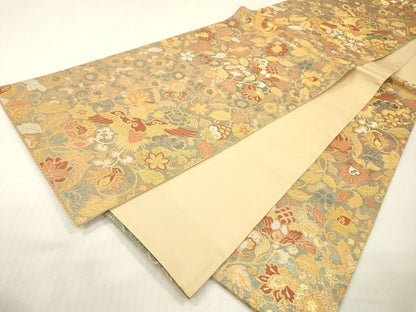 平和屋本店▼六通柄袋帯　古代彫金紋　本金箔二重　正絹　逸品　DABI7800fe