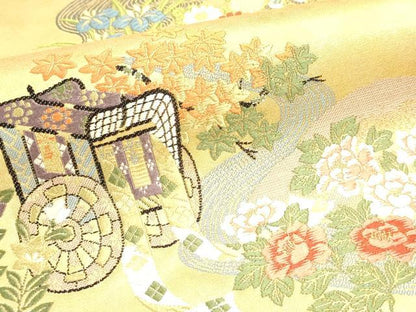 平和屋着物▼太鼓柄袋帯　孔雀花文　沈金箔　正絹　逸品　DABJ6010sf