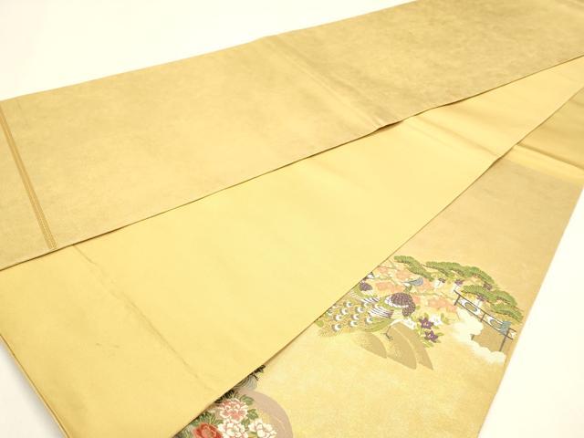 平和屋着物▼太鼓柄袋帯　孔雀花文　沈金箔　正絹　逸品　DABJ6010sf