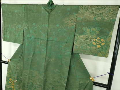 平和屋着物●訪問着　刺繍　絞り　草花文　金彩　正絹　逸品　DABI6618ps