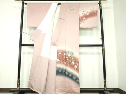 平和屋着物●訪問着　螺鈿箔　向かい鳥花文　暈し染め　金銀彩　正絹　逸品　DABI6624ps