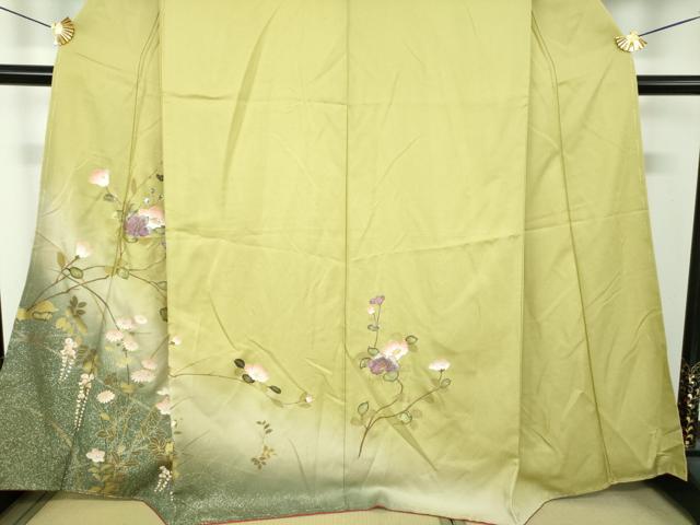 平和屋着物●訪問着　螺鈿　枝花文　暈し染め　金彩　正絹　逸品　未使用　DABI6626ps