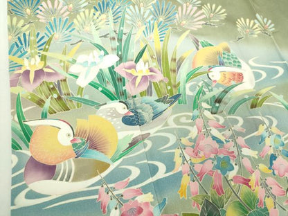 平和屋着物●杉浦道雄　色留袖　友禅　流水鴛鴦花文　暈し染め　正絹　逸品　DABI6623ps