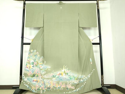 平和屋着物●杉浦道雄　色留袖　友禅　流水鴛鴦花文　暈し染め　正絹　逸品　DABI6623ps