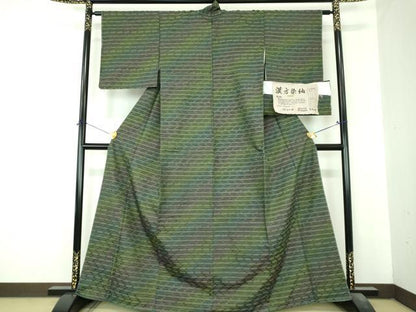平和屋着物●菅原工房　菅原結作　漢方染紬　横段文　ほていや扱い　証紙付き　正絹　逸品　未使用　DABI6615ps
