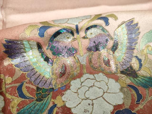 平和屋着物●訪問着　螺鈿箔　向かい鳥花文　暈し染め　金銀彩　正絹　逸品　DABI6624ps