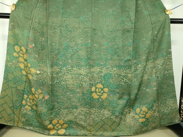 平和屋着物●訪問着　刺繍　絞り　草花文　金彩　正絹　逸品　DABI6618ps
