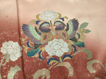 平和屋着物●訪問着　螺鈿箔　向かい鳥花文　暈し染め　金銀彩　正絹　逸品　DABI6624ps