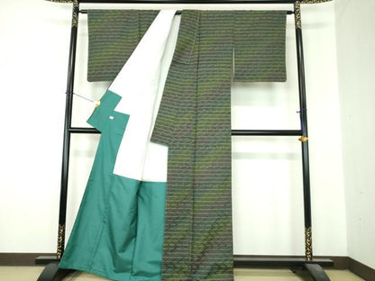 平和屋着物●菅原工房　菅原結作　漢方染紬　横段文　ほていや扱い　証紙付き　正絹　逸品　未使用　DABI6615ps