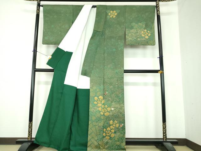 平和屋着物●訪問着　刺繍　絞り　草花文　金彩　正絹　逸品　DABI6618ps