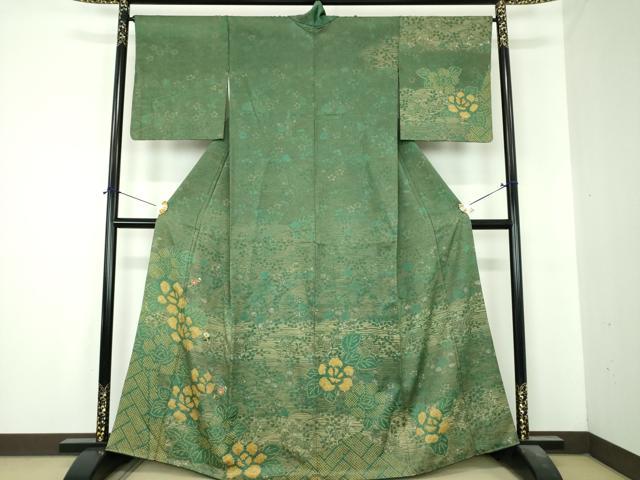 平和屋着物●訪問着　刺繍　絞り　草花文　金彩　正絹　逸品　DABI6618ps
