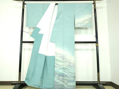 平和屋着物●石川県指定無形文化財　牛首紬　白山工房　手織り　訪問着　霞文　正絹　逸品　未使用　DABI6617ps