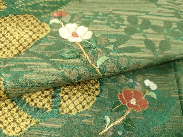 平和屋着物●訪問着　刺繍　絞り　草花文　金彩　正絹　逸品　DABI6618ps