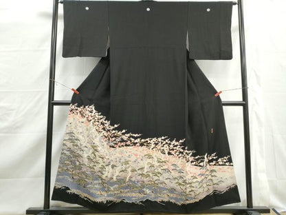 平和屋着物■豪華黒留袖　友禅　作家物　群鶴文　松竹梅　暈し染め　正絹　逸品　DABJ5095qa
