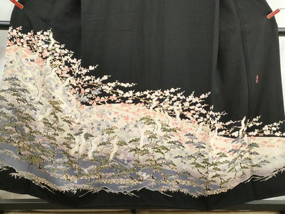 平和屋着物■豪華黒留袖　友禅　作家物　群鶴文　松竹梅　暈し染め　正絹　逸品　DABJ5095qa