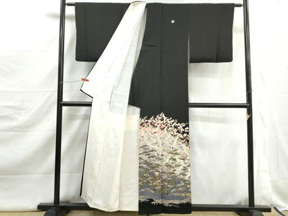 平和屋着物■豪華黒留袖　友禅　作家物　群鶴文　松竹梅　暈し染め　正絹　逸品　DABJ5095qa